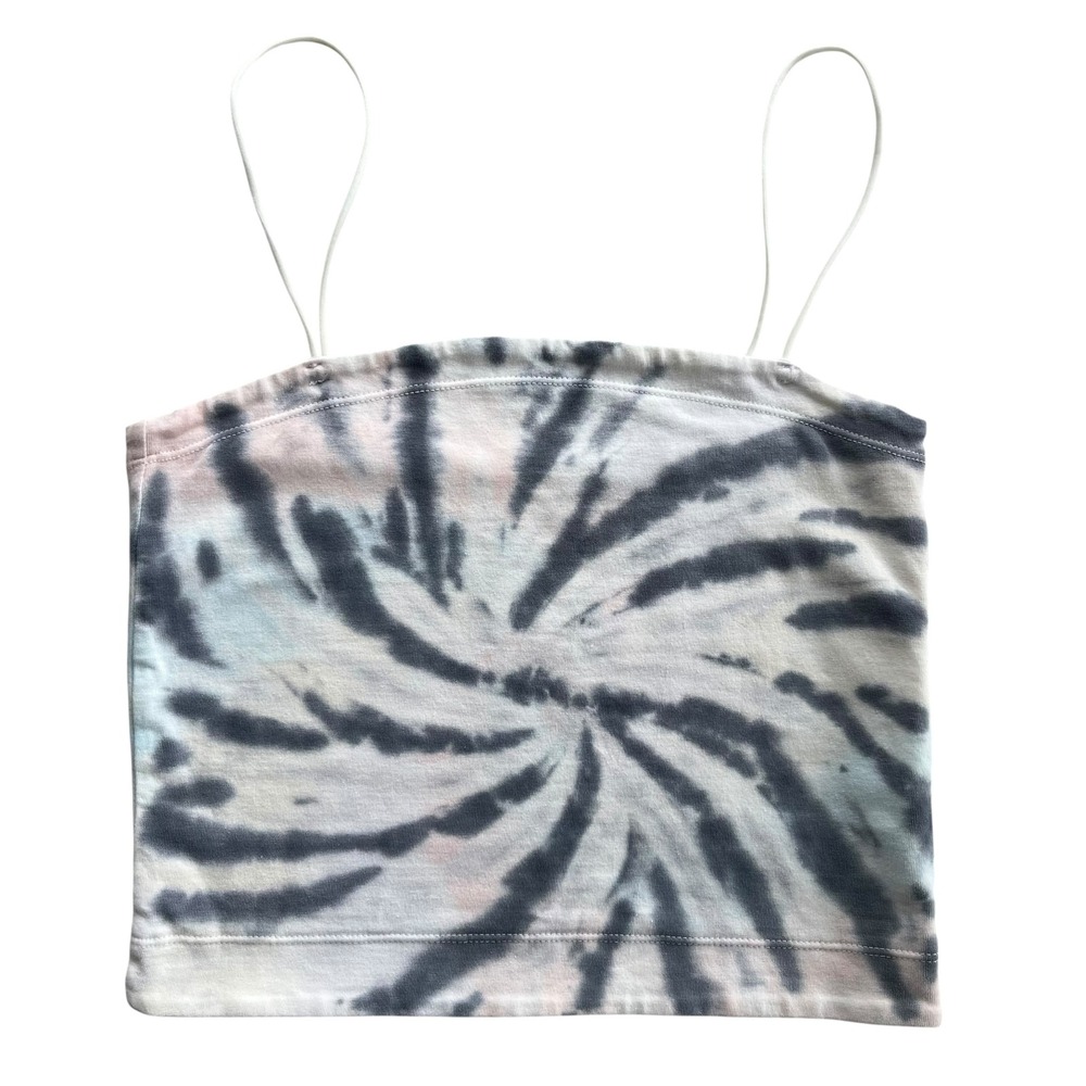 American Eagle Womens S Gray White Tie Dye Spiral Spaghetti Strap Crop Tank Boho